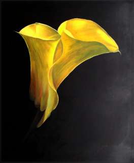 High Q. Hand Painted Oil Painting Yellow Calla Lilies 24”x20 