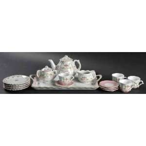 Sadek Eloise Pink 18 Piece Childs Tea Set, Fine China Dinnerware 