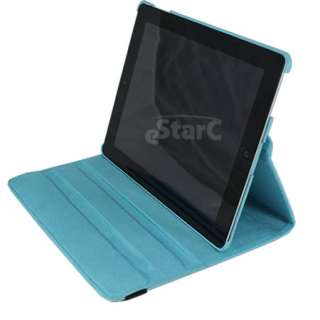 Baby Blue iPad 2 Magnetic Smart Cover Leather Case Rotating 360 Stand 