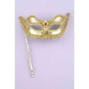  Mardi Gras Masquerade Gold Venetian Mask w/ Stick Toys 