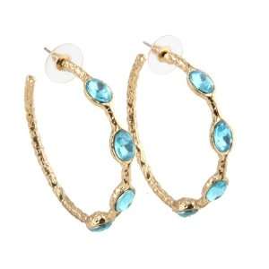  Designer Style Hammered Gold and Aqua Blue Stone Earrings 