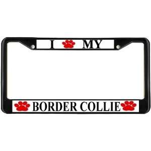  I Love My Border Collie Paw Prints Dog Black Metal License 