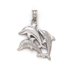  14k White 3 Jumping Dolphins Pendant   JewelryWeb Jewelry