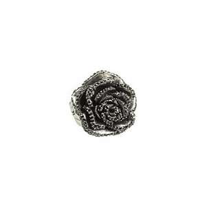    King Baby Studio Rose Ring with Pave Black CZ Ring Jewelry