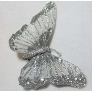  NEW Silver Grey Glitter Butterfly Hair Clip, Limited 