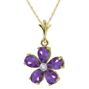    14k Gold Pendant Necklace with Genuine Amethysts & Diamond Jewelry
