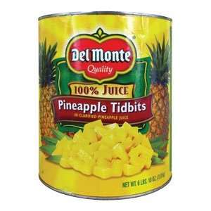 Del Monte Pineapple Tidbits in Juice 6   #10 Cans / CS  