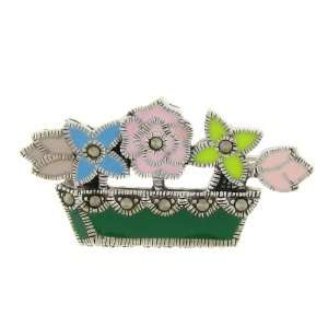   Silver Marcasite Multi Color Enamel Flower Pot Brooch Jewelry
