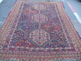 Antique shiraz Rug Carpet Wool Rare Hand Made 1900  