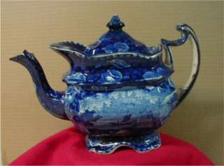 HISTORICAL BLUE STAFFORDSHIRE WADSWORTH TOWER TEAPOT  