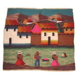 Peruvian highlands town landscape with Shepherd People Wool tapestry 