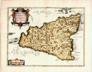ANTIQUE MAP, SICILY , ITALY , Cluverius,Thucydides,1648  