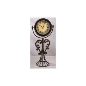  Vintage Metal Clock On Rustic Stand 23 Ht