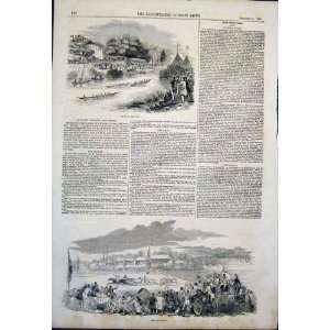   Reading Regatta Horse Races Race Boat Old Print 1844