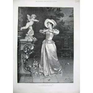   1894 Cupid Statue Beautiful Woman Lady Fur Hat Vinea