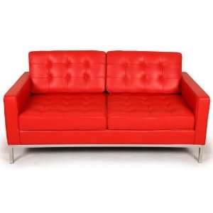    Florence Knoll Style Loveseat, Red Aniline Leather