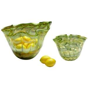  Medium Light Green Yellow Scalloped Edge Glass Fruit Bowl 