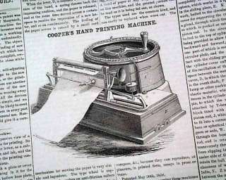VERY Early TYPEWRITER MACHINE Print 1856 Old Newspaper  