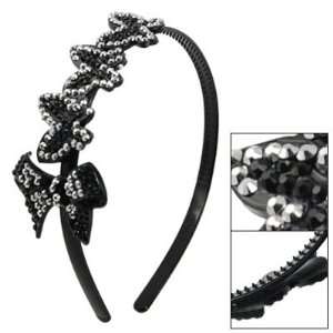  Lady White Black Plastic Crystal Inlaid Butterfly Hair Band 