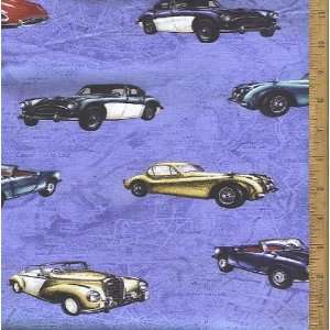  27 X 44 Wide Fabric Antique Cars with Maps of Europe 
