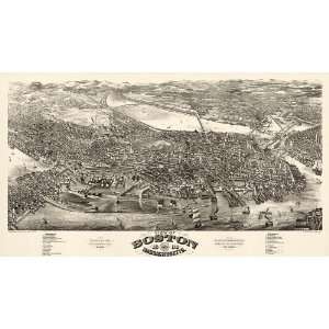  Antique Birds Eye View Map of Boston, Massachusetts (1880 