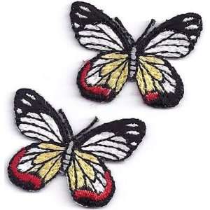 Butterfly Set   Red, Black, White & Yellow (2) Iron On Embroidered 