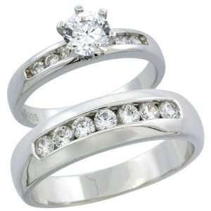  Sterling Silver 2 Piece Classic Channel Set CZ Ring Set 3 