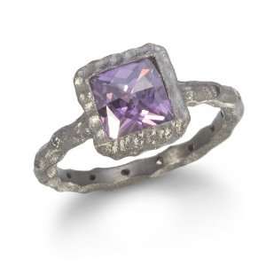  TEXTURED AMETHYST CZ RING IN BLACK PLATE CHELINE Jewelry