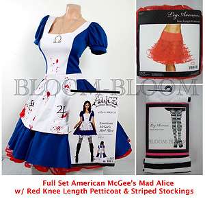 Full Set American Mcgees Mad Alice Leg Avenue Costume W/Red Petticoat 