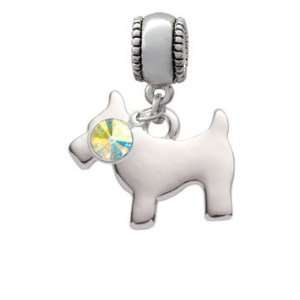 Flat Silver Scottie Dog European Charm Bead Hanger with AB 