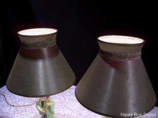 Pair Mid Century Green Oriental Musician Vanity Lamps  