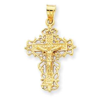 New Polished Religious 14k Yellow Gold Crucifix Pendant  