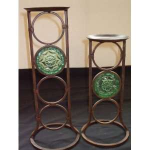  Partylite   Pair of Glass Medalion Candle Pillars 