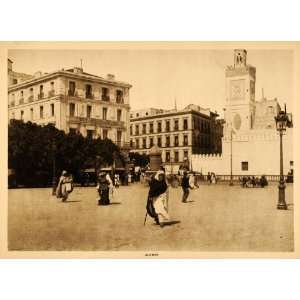  1913 Intaglio Print Algiers Algeria Capital City Plaza 