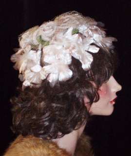 Vintage 50s Adjustable Silk Flower Veiled Hat  