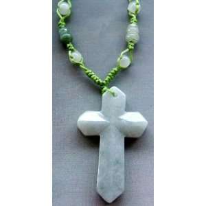  Natural Jade Jadeite Christian Cross Pendant Necklace 
