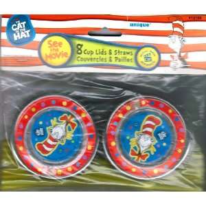 Dr Seuss Cat in the Hat Reusable Cup Lids & Straws Birthday Party 