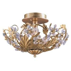  Gold Leaf Wrought Iron Small Semi Flush Mount with Hand 