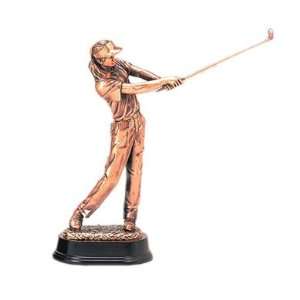  Copper Female Golfer Statue Figure, 12 inches H
