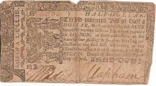 OLD US NOTE RARE AUTHENTIC COLONIAL CURRENCY 1774 MARYLAND SCARCE HALF 
