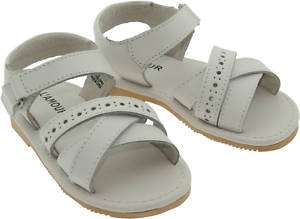 New LAmour K704 White/Brown Crisscross Leather Sandals  