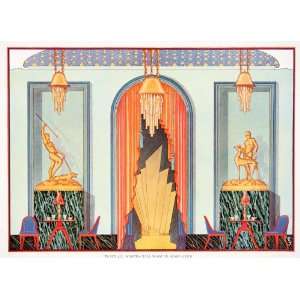  1929 Color Print Art Deco Interior Design Decorative Motif 