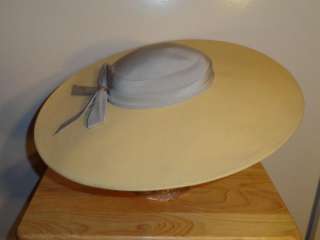 Vintage Yellow & Blue 50s Extra WIDE Brim Derby Day Dress Hat Pin Up 
