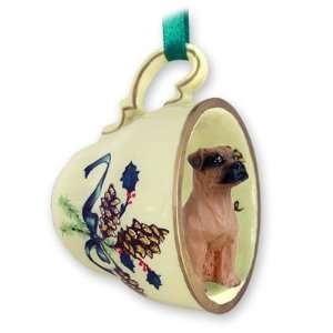  Boxer Green Holiday Tea Cup Dog Ornament   Uncropped Ears 
