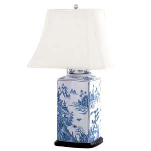  Andrea by Sadek 30.5 H Blue Scenic Square Jar Lamp