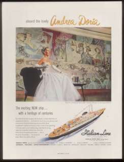1953 SS Andrea Doria ship photos Italian Line print ad  