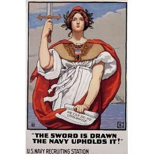   THE SWORD IS DRAWN THE NAVY UPHOLDS IT WAR VINTAGE POSTER CANVAS REPRO