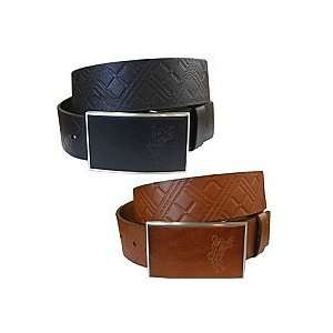  Ashworth Mens Plaid Debossed Leather Belt 34 Brown Sports 