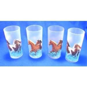  4 HORSE western decor drinking Glasses tea tumblers ice 