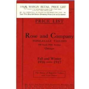  Rose & Co. Wholesale Tailors 1916 Price Lists Chicago 